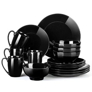vancasso 16-Piece Black Ceramic Porcelain Dinnerware Tableware Dinner Set with Dinner Plate, Dessert Plate, Bowl, Mug Set - 1 of 4