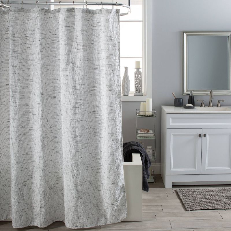Damask Shower Curtain Light Gray - Moda at Home, 1 of 5