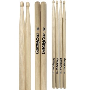 ChromaCast 2B USA Made Hickory Drumsticks Pair - Wood Tipped - Drum Sticks Tour Tested by Pro Drummers - Real American Hickory Wood - 1 of 4