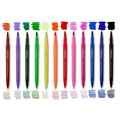 KINGART Twin-Tip Brush & Fine Markers 12 Colors