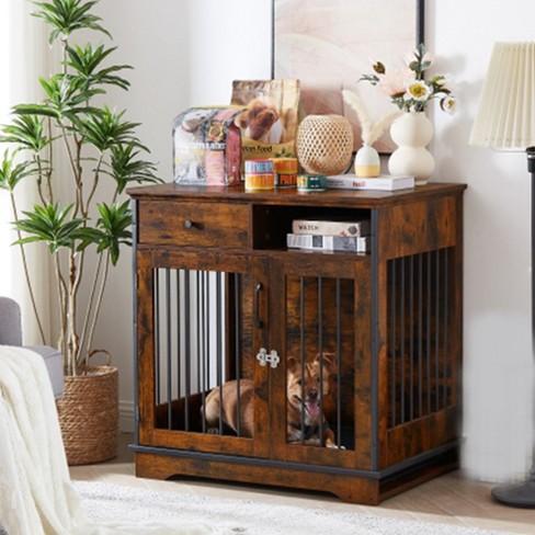 32inch Dog Crate Wooden Lockable Dog Kennel With Removable Tray And ...