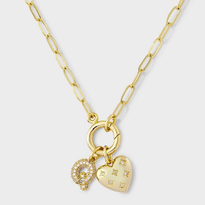 14K Gold Dipped Cubic Zirconia Puffy Heart Charm Q Initial Necklace - A New Day™ Gold