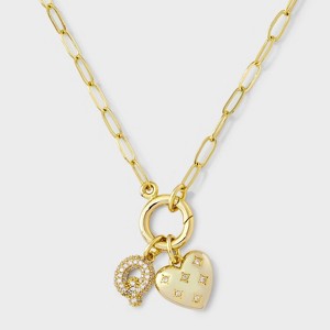14K Gold Dipped Cubic Zirconia Puffy Heart Charm Q Initial Necklace - A New Day™ Gold - 1 of 4