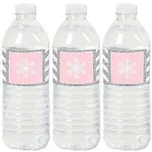 Big Dot of Happiness Pink Winter Wonderland - Holiday Snowflake Birthday Party and Baby Shower Water Bottle Sticker Labels - Set of 20 - 1 of 4
