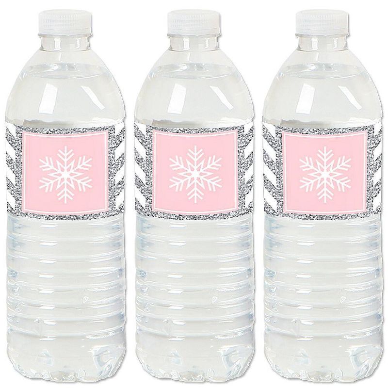 Big Dot of Happiness Pink Winter Wonderland - Holiday Snowflake Birthday Party and Baby Shower Water Bottle Sticker Labels - Set of 20, 1 of 6
