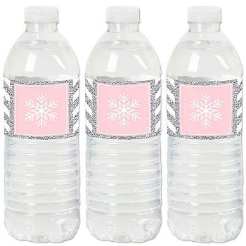 Big Dot of Happiness Pink Winter Wonderland - Holiday Snowflake Birthday Party and Baby Shower Water Bottle Sticker Labels - Set of 20