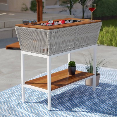 Wedaux Outdoor Rectangle Serving Table with Storage - Brown/White - Aiden Lane