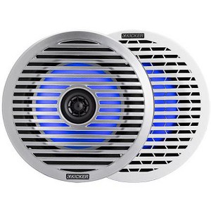 Kicker 51KM614FL 6.5-Inch (165mm) Thin-Mount Marine Coaxial Speakers with RGB LED, 4-Ohm, White & Silver Grilles Included - 1 of 4
