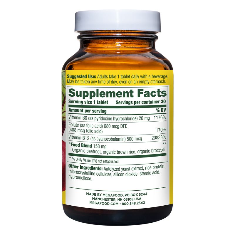 MegaFood Vegan B12 Vitamin - Blend of Vitamin B6, Folate &#38; Vegan B12 Supplement - Tablets - 30ct, 2 of 8