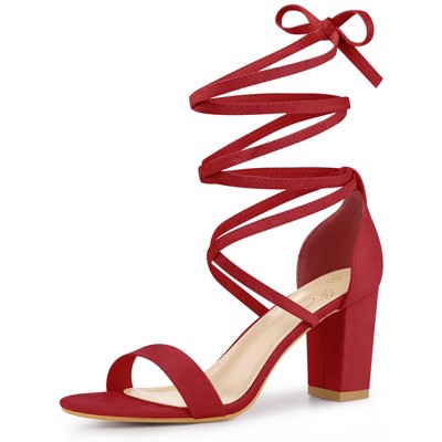 Perphy Women's Open Toe Lace Up Tie Up Lightly Padded Chunky Heeled Sandals