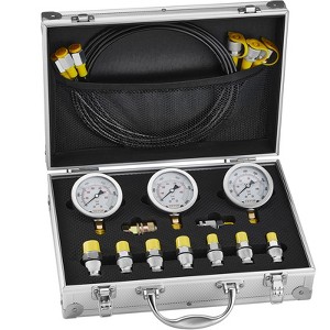 VEVOR Hydraulic Pressure Test Kit, 250/400/600bar, 3 Gauges 9 Test Couplings 3 Test Hoses, Excavator Hydraulic Test Gauge Set, Silver - 1 of 4