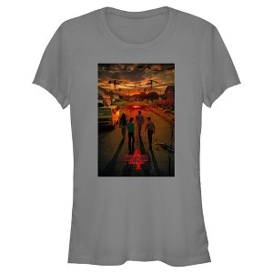Juniors Womens Stranger Things Four Friends Rift Apocalypse Poster T-Shirt - 1 of 4