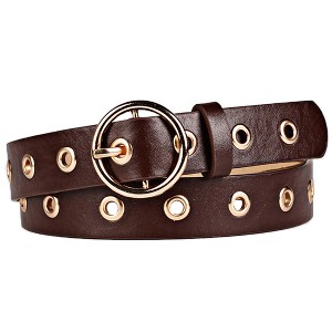 Unique Bargains Womens Leather Belt Studded Grommet with Circle Metal Buckle for Jeans Dress Pants - 1 of 4