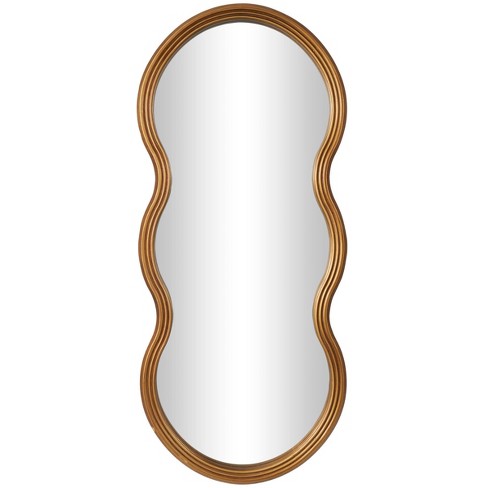 47"x20" Wooden Wavy Shaped Wall Mirror with Ribbed Frame Gold - Olivia & May - image 1 of 4