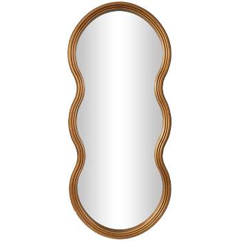 47"x20" Wooden Wavy Shaped Wall Mirror with Ribbed Frame Gold - Olivia & May