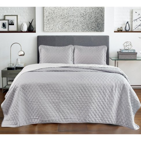 Queen Size Quilt Set, Lightweight Bedspread for Summer and Spring, 3 Pieces  Bedding Coverlet-1 Quilt and 2 Pillow Shams, Grey Dimond, 90x96 inches