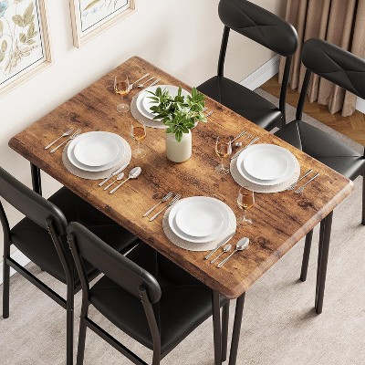 Dining Table Set for 4, Rectangular Kitchen Table and Dinette Accent Set with 4 Upholstered Chairs