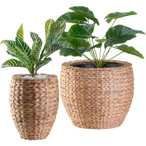 Vintiquewise Water Hyacinth Round Floor Planter with Metal Pot, Set of 2 - 1 of 4