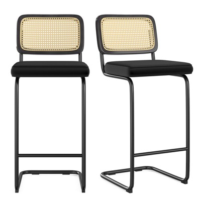 GlasFlength Dining Set with Rattan Back, Solid Wood Back, Velvet Seat for Dining Room, Kitchen, Counter, Black, 18.9"*17.7"*42.54"
