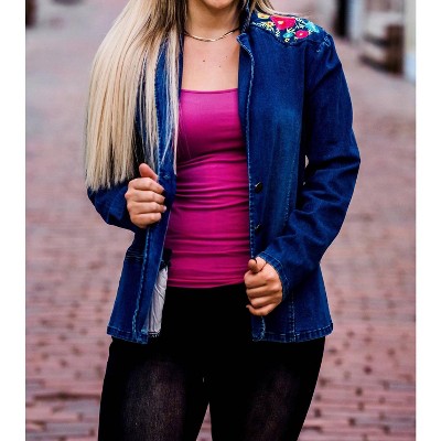 Women's Denim Embroidered Blazer - Layerz Clothing