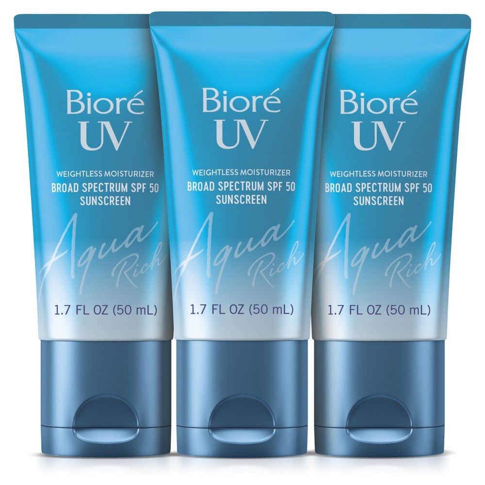 Biore UV Aqua Rich Dermatologist Tested, Vegan & Cruelty Free Moisturizing Face Sunscreen for Sensitive Skin - SPF 50 - 1.7 fl oz/3pk