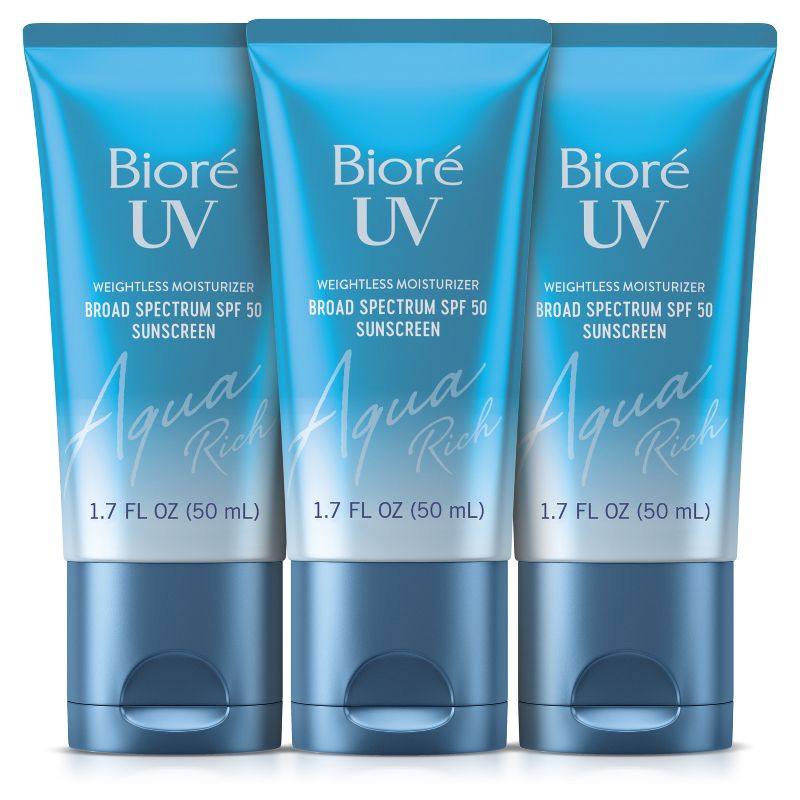 Biore UV Aqua Rich Dermatologist Tested, Vegan &#38; Cruelty Free Moisturizing Face Sunscreen for Sensitive Skin - SPF 50 - 1.7 fl oz/3pk, 1 of 7