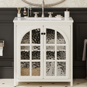 Christopher Knight Home Richter Vintage 31" Bathroom Vanity with Ceramic Sink, Tempered Glass Doors and Adjustable Shelves - 1 of 4
