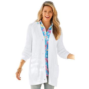Woman Within Women's Plus Size Button-Front Shaker Cardigan