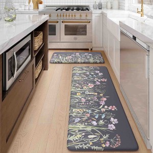 BAGOKIE Farmhouse Floral Anti Fatigue Kitchen Mat Set of 2 - 1 of 4