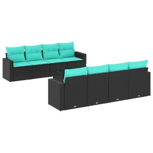 vidaXL 9 Piece Patio Sofa Set with Cushions - Black and Blue - 1 of 4