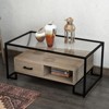 Coffee Table Tempered Glass,  Center Table with 2 Drawers and Storage Shelf, Vintage Glass Top Accent Table for Home Living Room, Apartment, Office - 4 of 4
