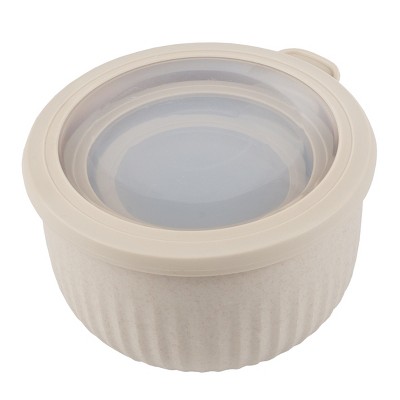 Beige Nesting Mixing Bowls Set with Lids, 3-Piece