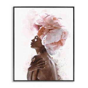 Stupell Industries AA Woman Pink Floral Crown Abstract Portrait Black Framed Giclee Art - 1 of 4