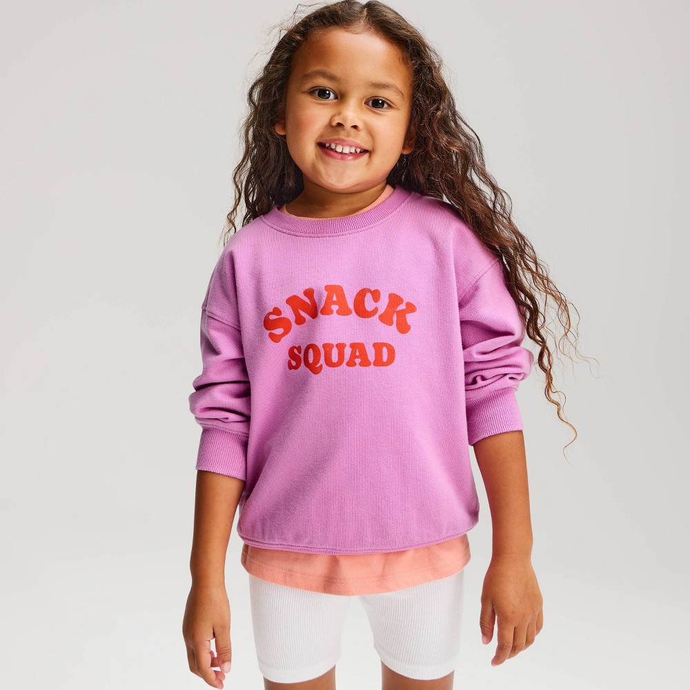 Toddler Girls' Snack Squad French Terry Crewneck - Cat & Jack™ Purple 4T