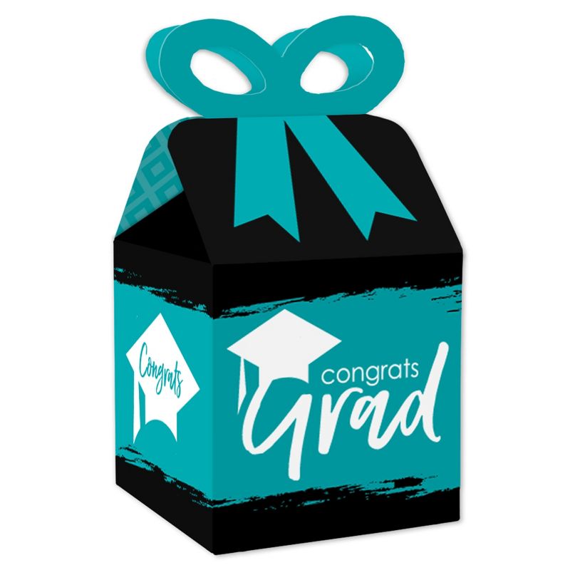 Big Dot of Happiness Teal Grad - Best is Yet to Come - Square Favor Gift Boxes -  Turquoise Graduation Party Bow Boxes - Set of 12, 1 of 8