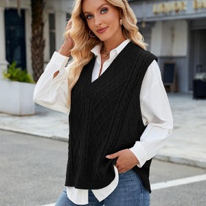 Oversized Sweater Vest for Women V Neck Sleeveless Solid Color Loose Pullover Sweater - 1 of 4