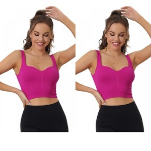 Allegra K Women's Slim-Fit Ribbed Workout Sleeveless Plunge Sports Camisoles 2 Packs - 1 of 4