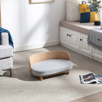 Lyngins Scandinavian Elevated Dog Sofa Bed with Bent Wood Back & Velvet Cushion– Waterproof & Stain-Resistant Pet Sofa for Small and Medium Dogs