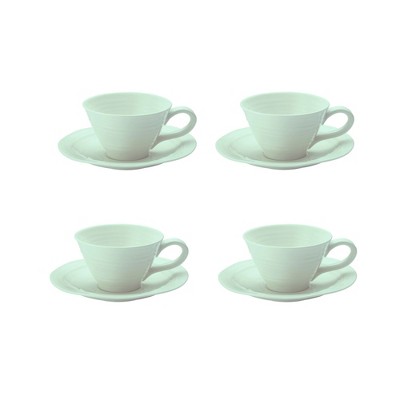 Celadon Ceramic Teacup and Saucer Set, 8 Oz