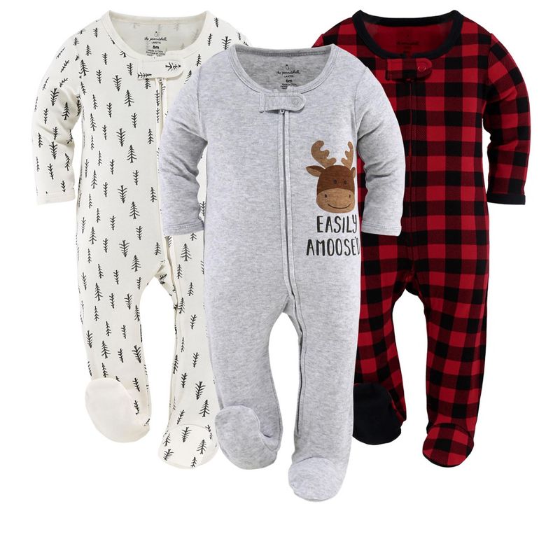 The Peanutshell Footed Baby Sleepers for Boys or Girls, Buffalo Plaid & Woodland, 3-Pack, Newborn to 12 Month Sizes, 1 of 8
