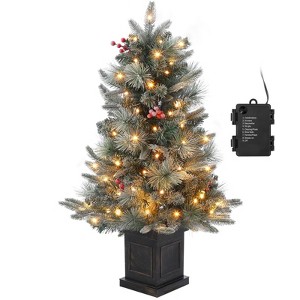 3Ft Pre-Lit Artificial Christmas Tree,Snow Flocked Xmas Frost Trees Decoration for Home,Small Spaces,Lighting Base,Battery Operated Time - 1 of 4