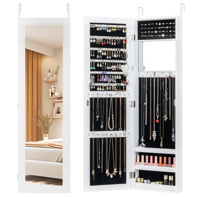 Tangkula Wall Door Mounted Mirrored Jewelry Cabinet Standing Vanity Storage Box