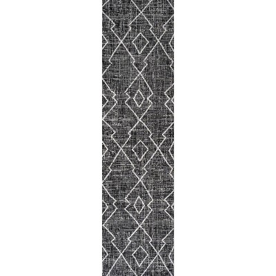 Carwa Handwoven Black/Ivory Synthetic Diamond Trellis 2x10 Runner Rug