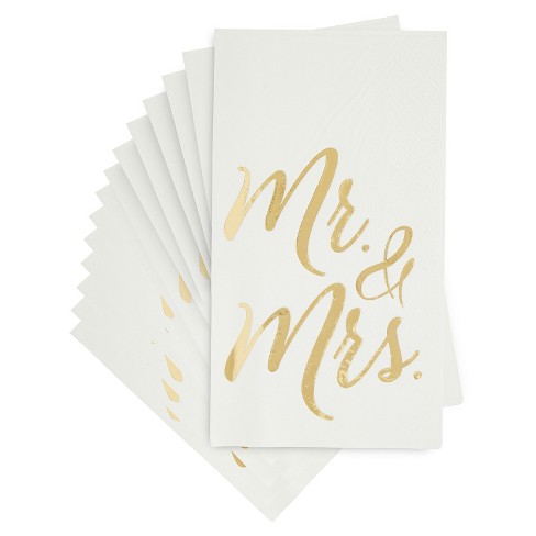 Weddingstar 3-Ply Gold Foil Cocktail Napkins White Double Hearts 