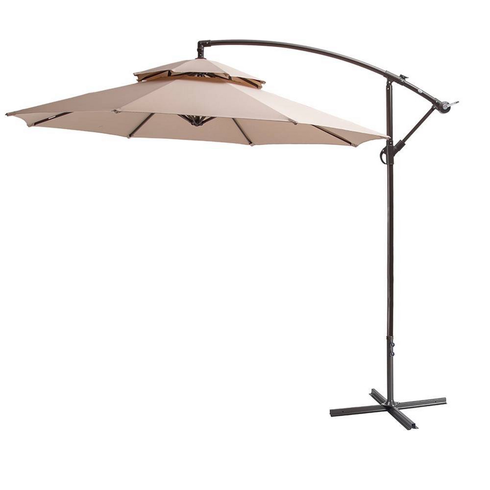 9.7' x 9.7' Double Top Patio Offset Cantilever Umbrella Outdoor Hanging Umbrella Tan - Crestlive Products