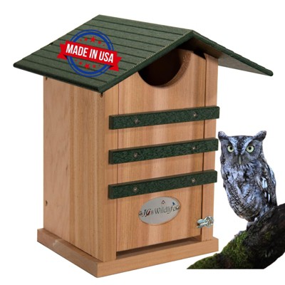 JCS Wildlife Cedar Screech Owl Nest Box with Poly Lumber Roof