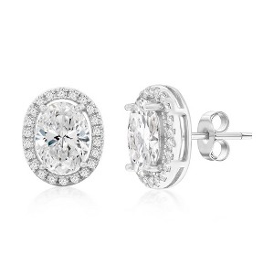 Bella Silver Sterling Silver 11x9mm Oval Halo CZ Stud Earrings - 1 of 2