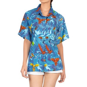 LA LEELA Hawaiian Shirts Womens Funky Vacation Button Up Casual Summer Camp Holiday Party Blouse Short Sleeve Collared Tropical Shirts - 1 of 4