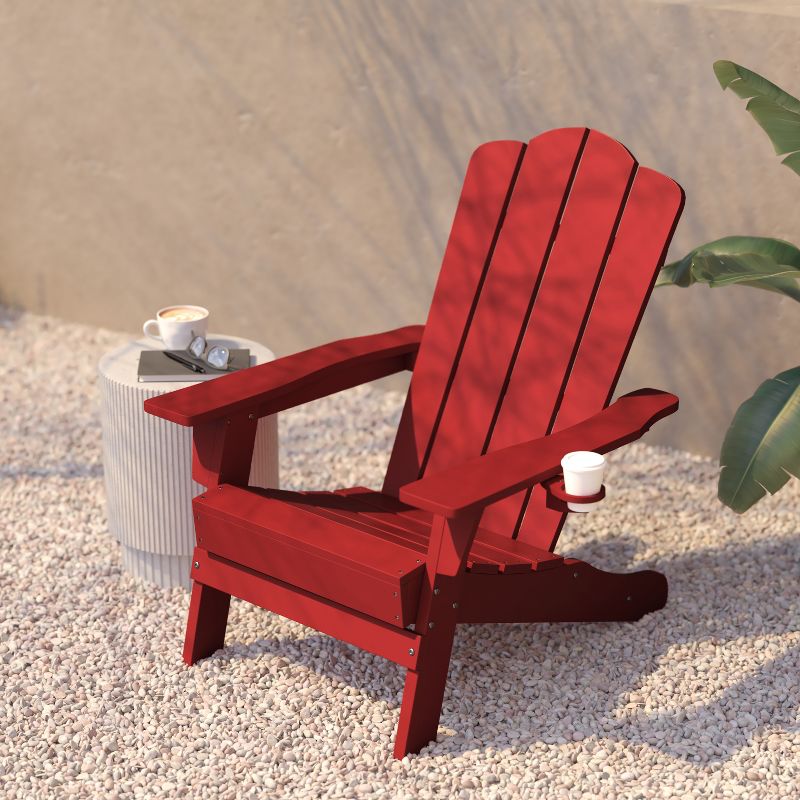 Flash Furniture Newport Adirondack Chair with Cup Holder, Weather Resistant HDPE Adirondack Chair, 6 of 13