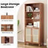Lirago 5 Shelf Tall Bookcase with Rattan Doors Brown Freestanding Storage Display Shelves for Home Office Bedroom Living Room Easy to Assemble - 3 of 4